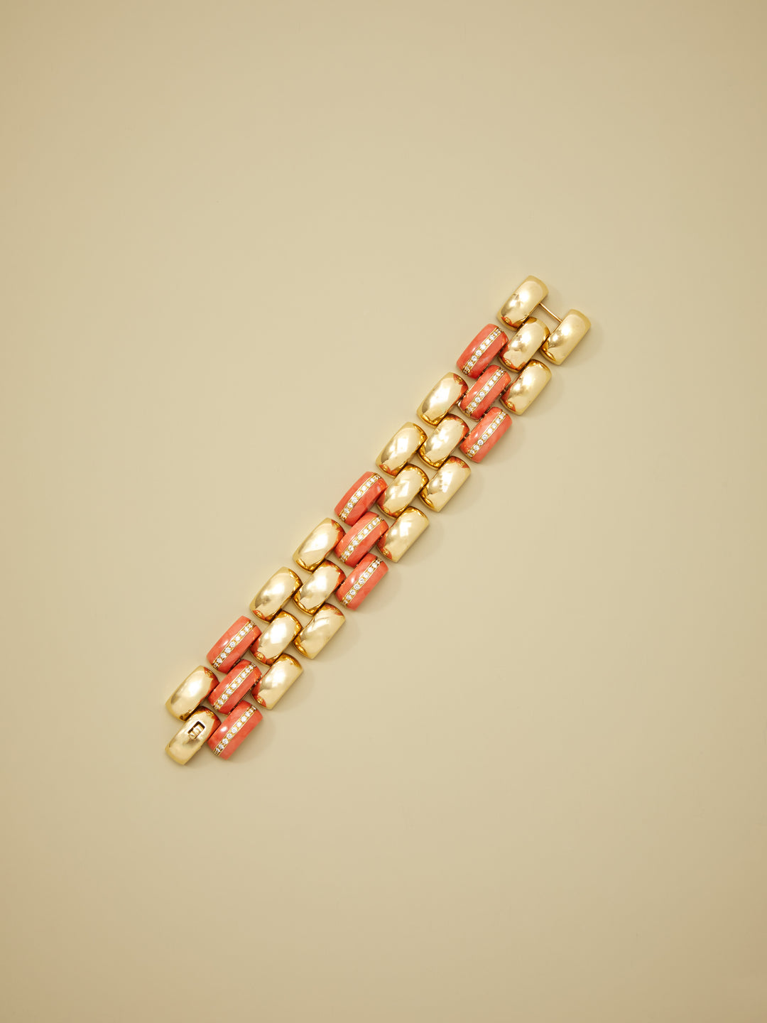 Adler Coral & Diamond Inset Link Bracelet in 18k Gold