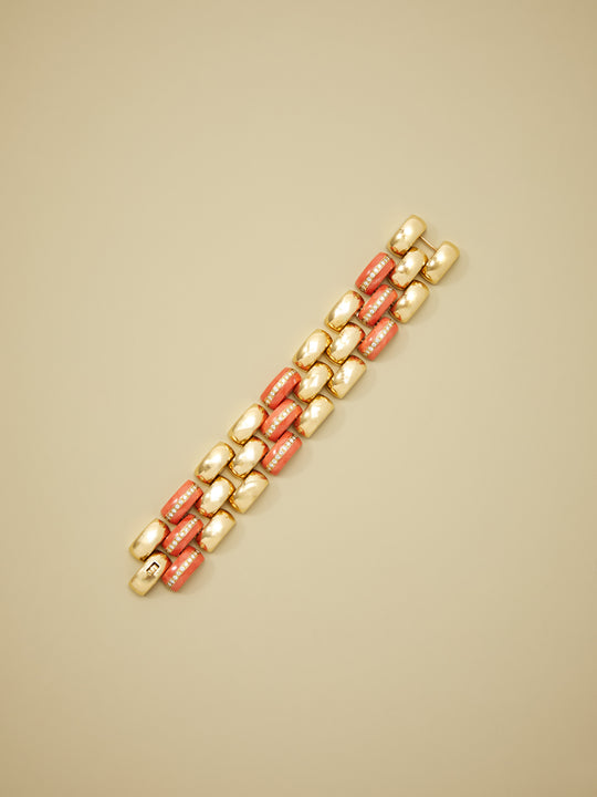Adler Coral & Diamond Inset Link Bracelet in 18k Gold