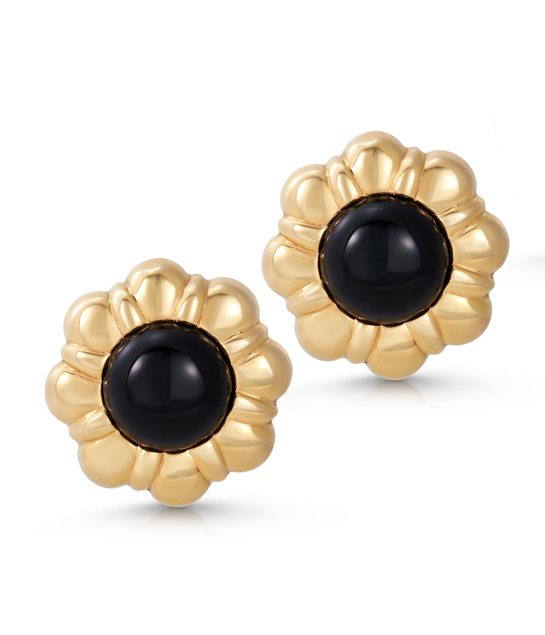 Black Onyx Flower Earrings in 14K Gold