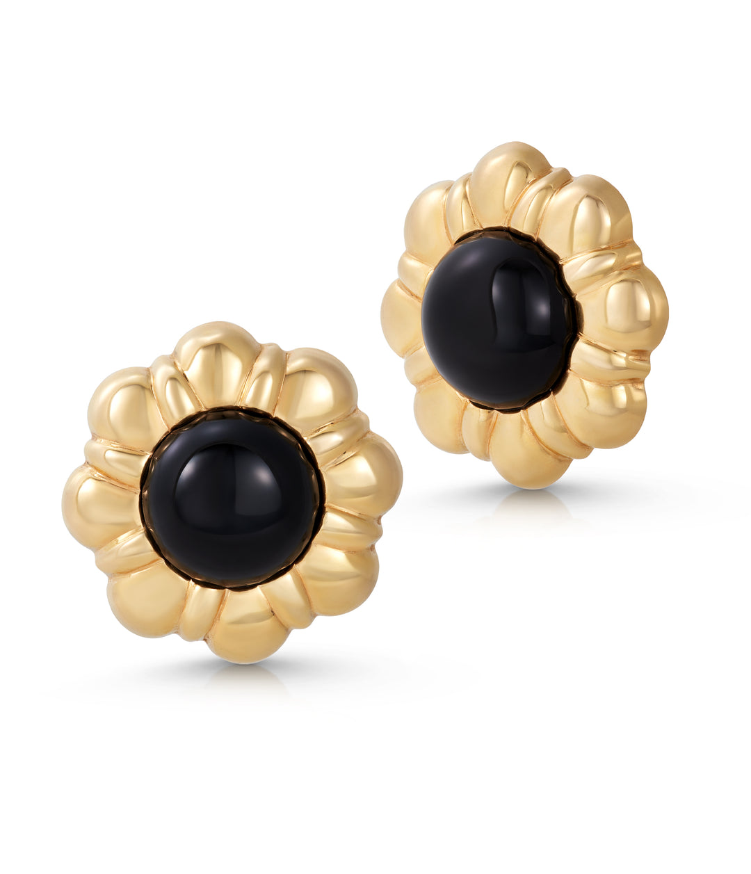 Black Onyx and Flower Earrings in 14K Gold