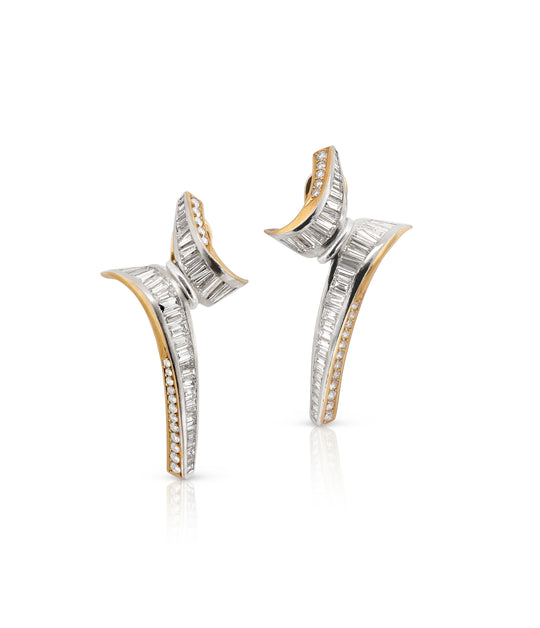 Diamond and Two-Tone Gold Ear Clips