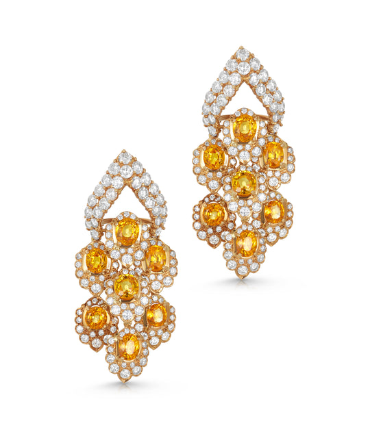 Orange Sapphire and Diamond Pendant Earrings