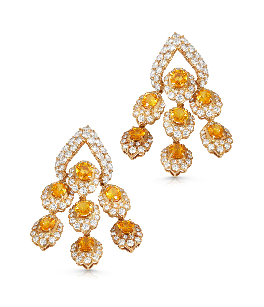 Orange Sapphire and Diamond Pendant Earrings