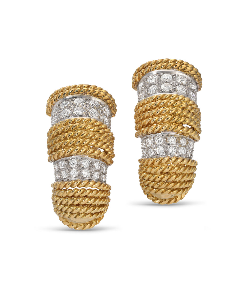 Diamond Half Hoop Earrings in 18K Gold