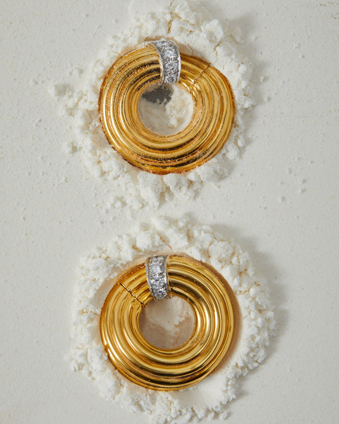 David Webb Diamond Circle Ear Clips in 18k Gold and Platinum