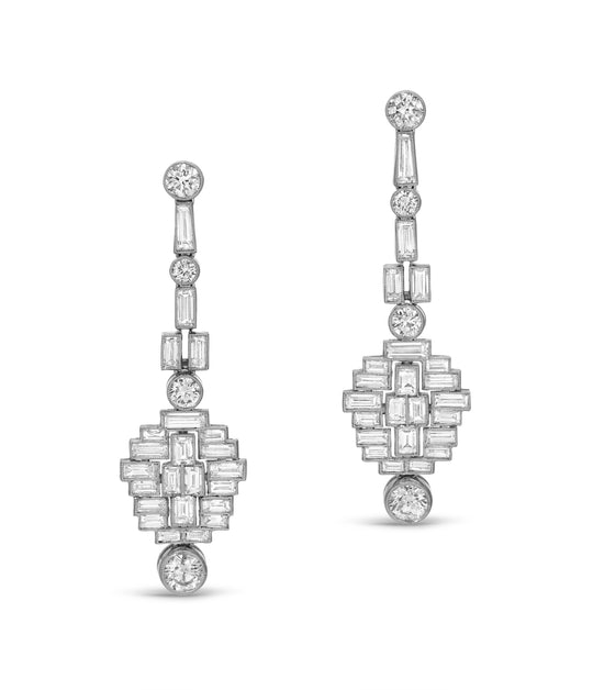 Art Deco Revival Diamond Earrings in Platinum