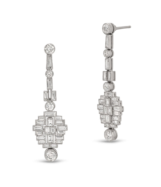 Art Deco Revival Diamond Earrings in Platinum