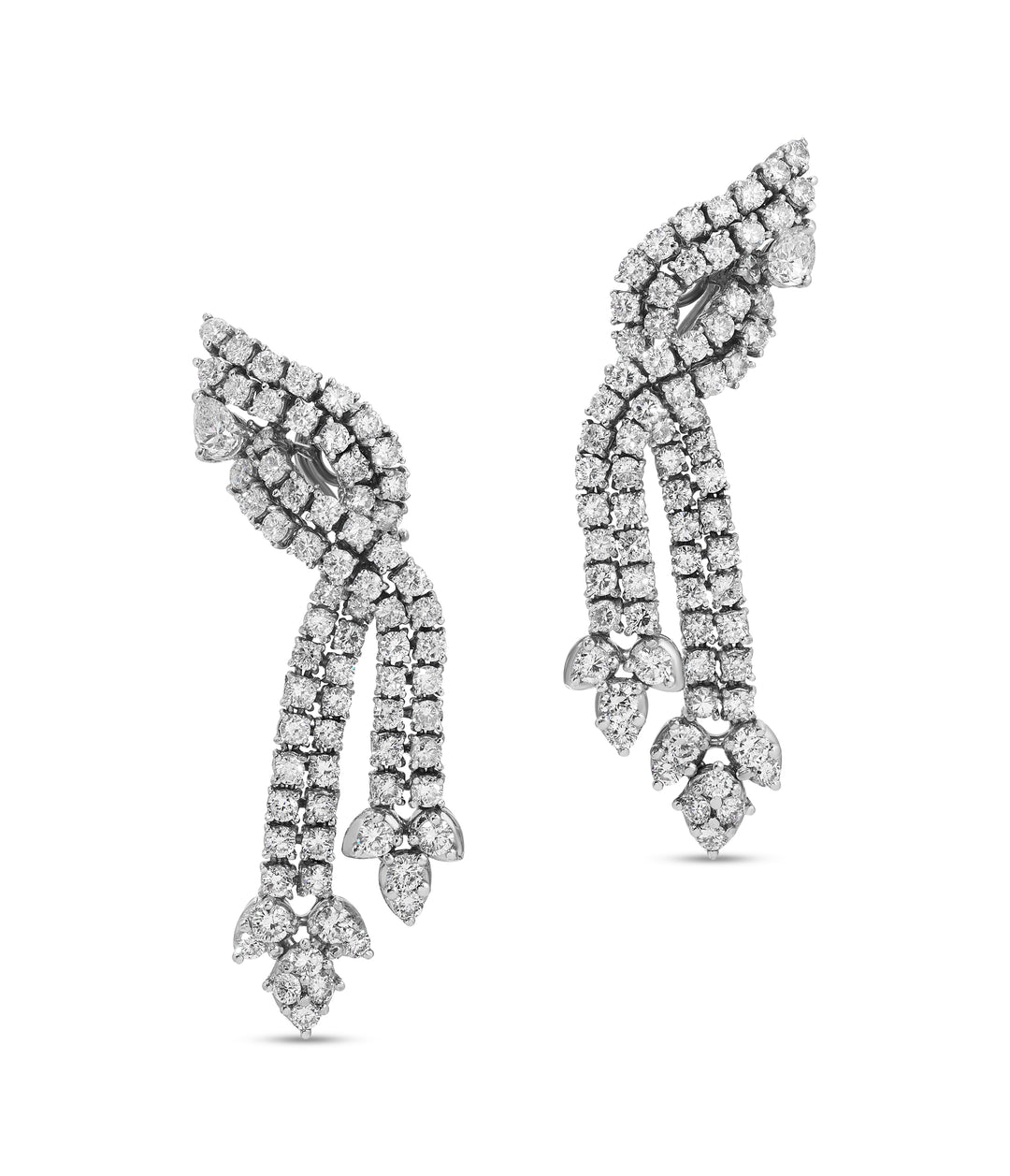 French Mid-Century Diamond Twisted Ribbon Earrings in 14k White Gold