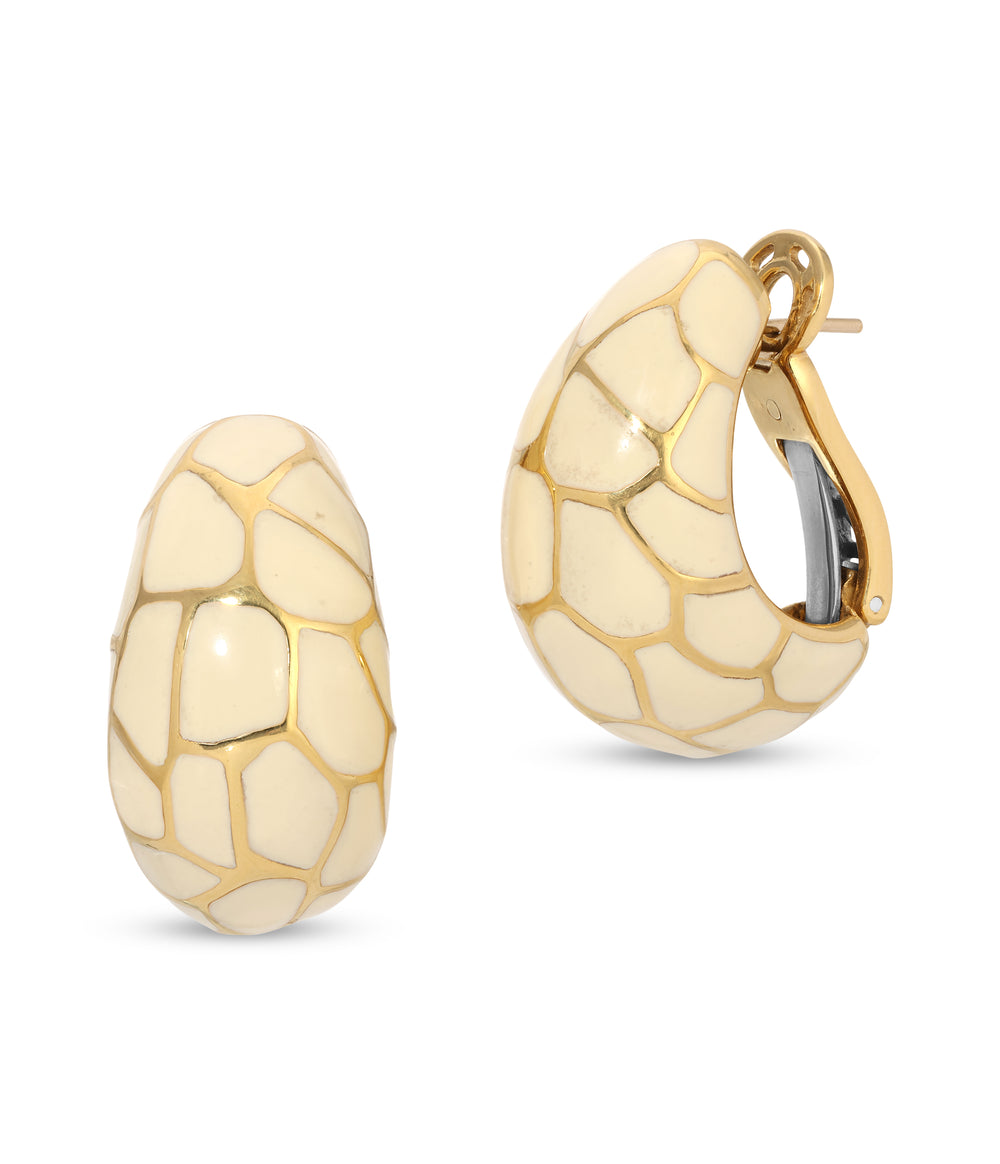 Italian Ivory Enamel Earrings in 18k Gold