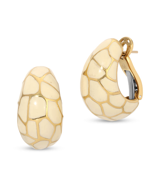 Italian Ivory Enamel Earrings in 18k Gold