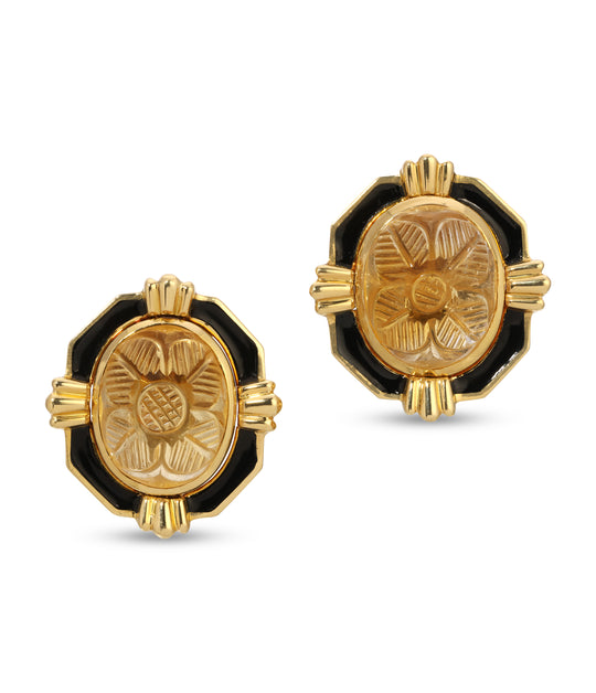 David Webb Black Enamel and Citrine Earrings in 18k Gold