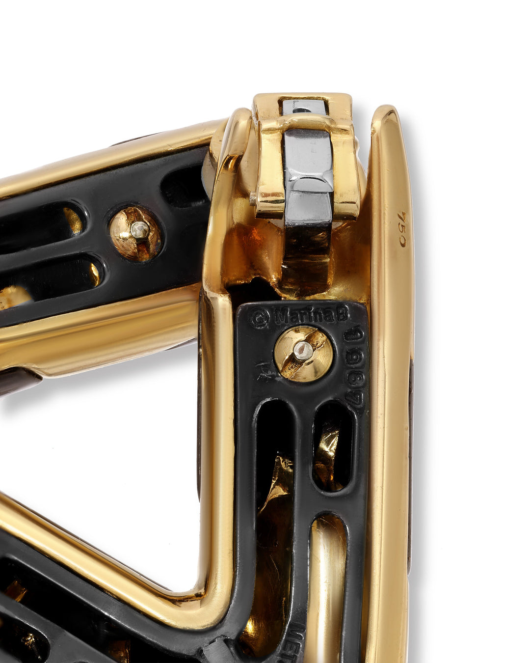 Marina B. Ear Clip-Brooches in 18k Gold & Stainless Steel