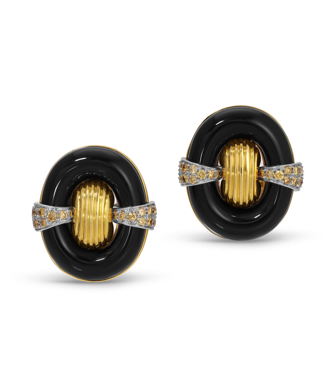 Onyx and Yellow Diamond Ear Clips in 18k Gold