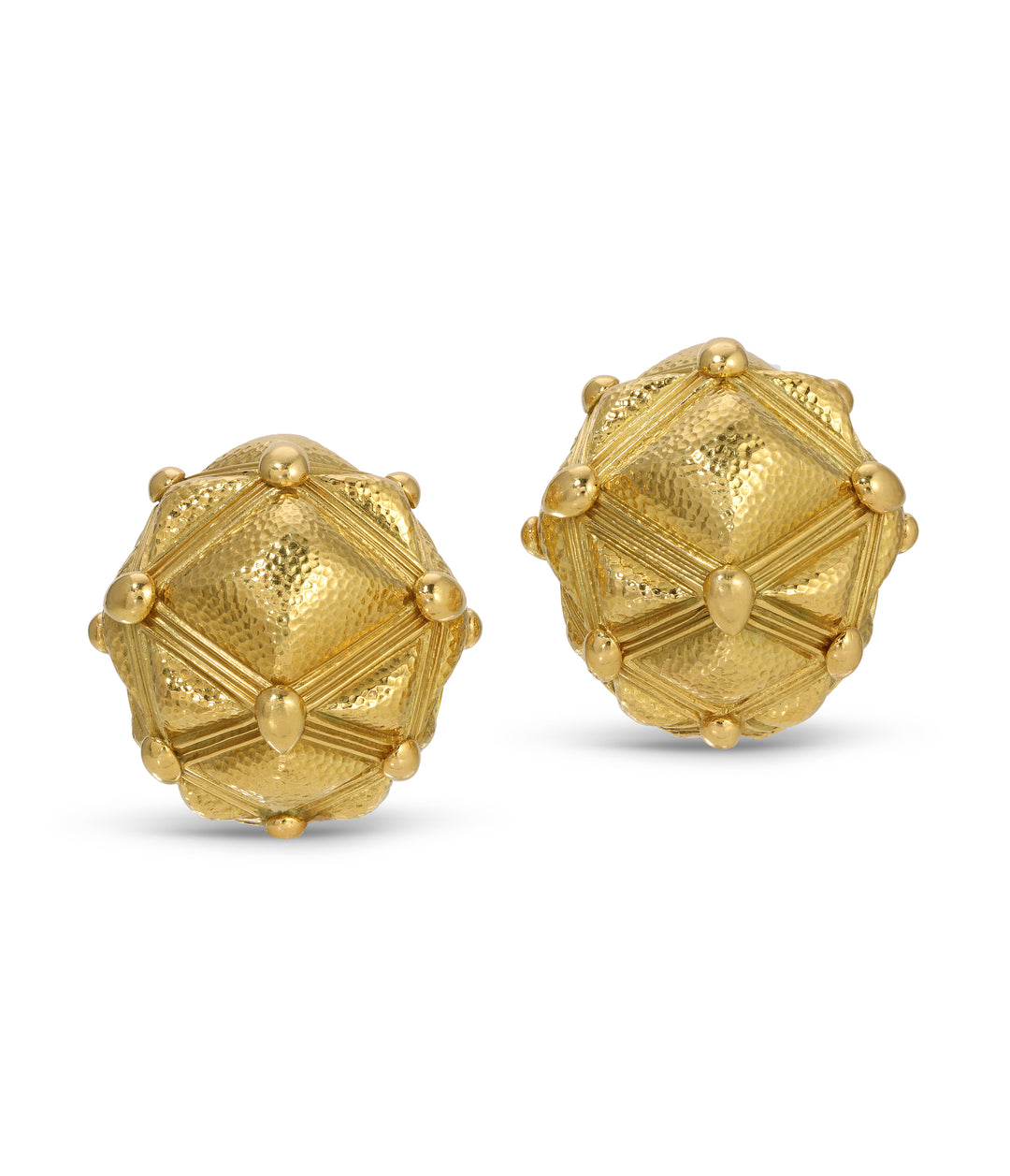 David Webb Textured Geometric Ear Clips in 18k Gold