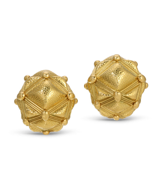 David Webb Textured Geometric Ear Clips in 18k Gold