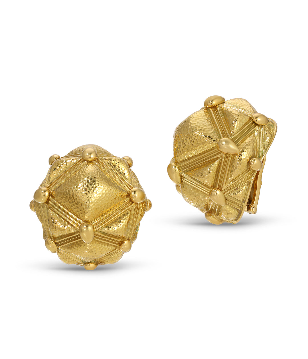 David Webb Textured Geometric Ear Clips in 18k Gold