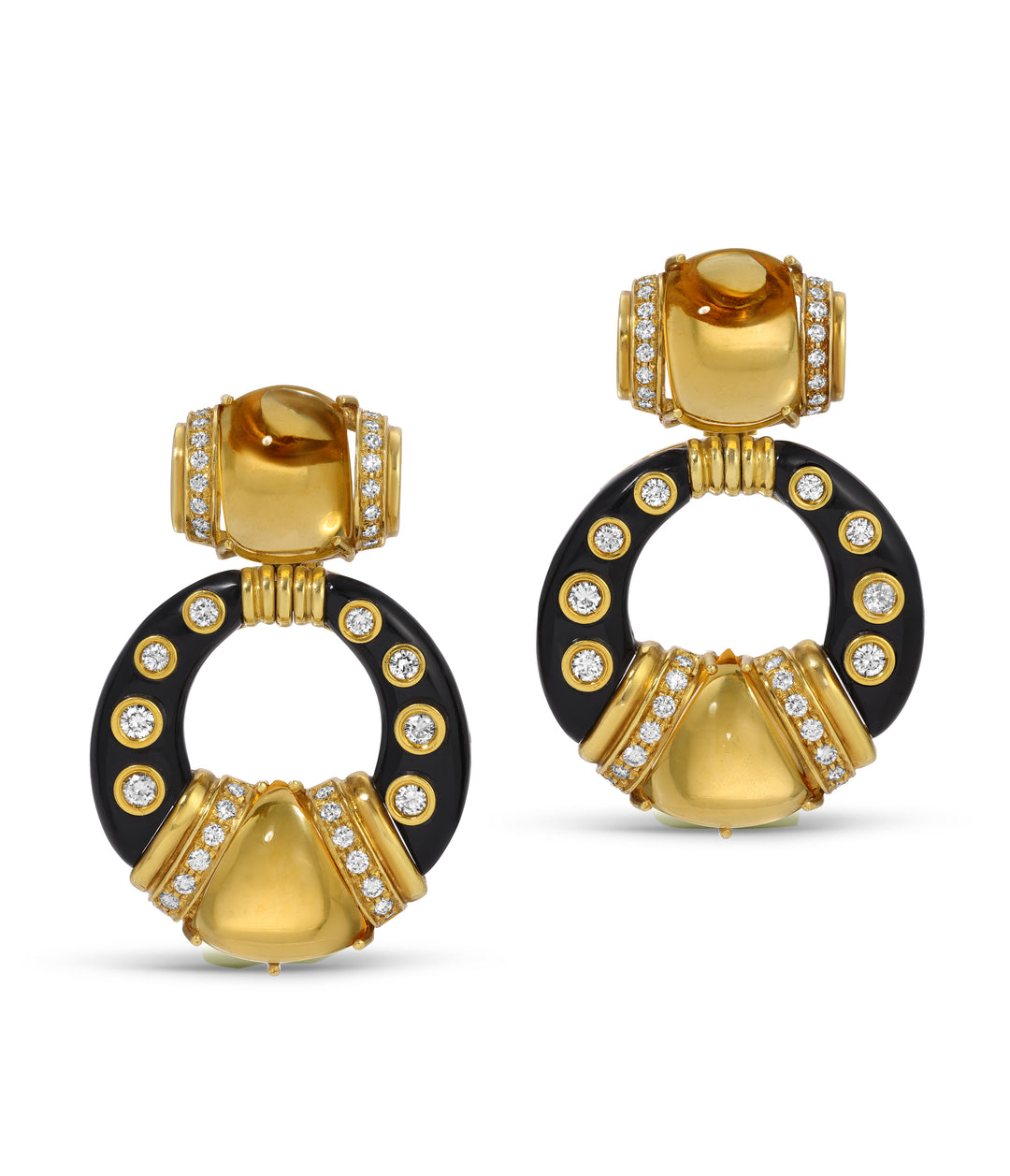Citrine, Onyx and Diamond Ear Clips in 18k Gold