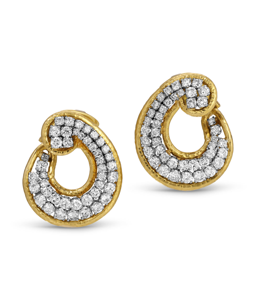 David Webb Diamond Scroll Ear Clips in 18k Gold