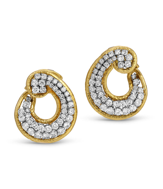 David Webb Diamond Scroll Ear Clips in 18k Gold