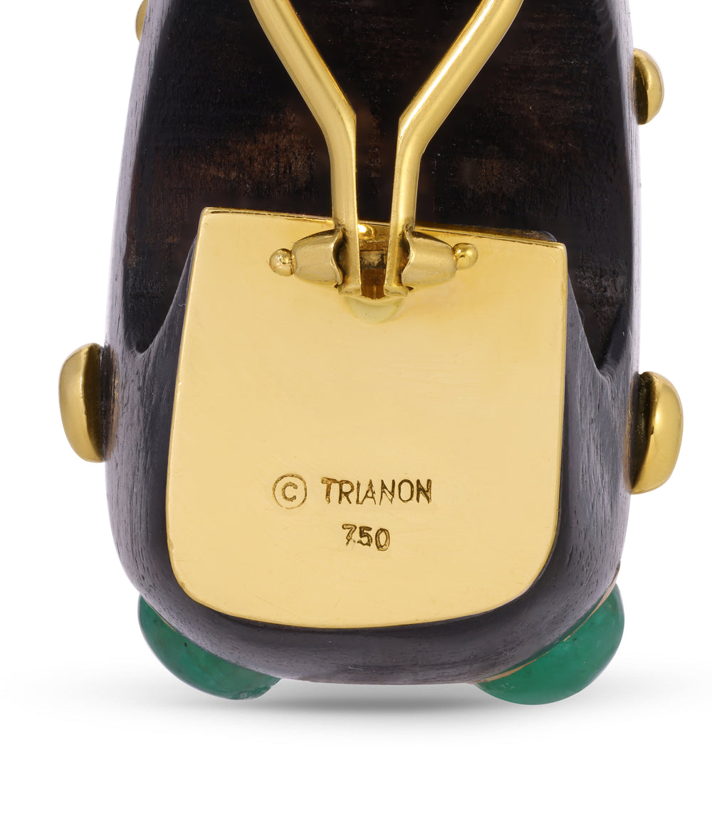 Trianon Wood & Emerald Set Hoop Ear Clips in 18k Gold