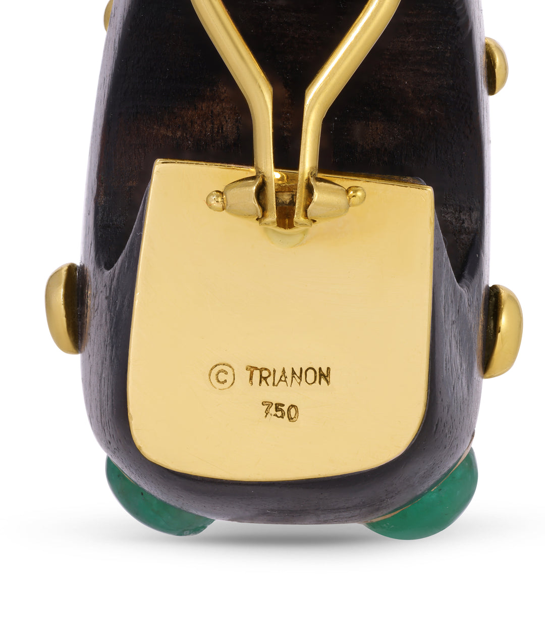 Trianon Wood & Emerald Set Hoop Ear Clips in 18k Gold