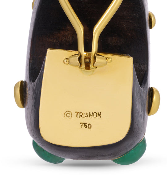 Trianon Wood & Emerald Set Hoop Ear Clips in 18k Gold