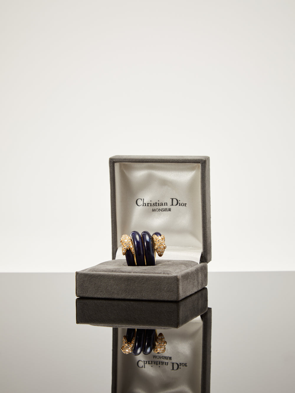 Christian Dior Navy Enamel & Diamond Serpent Ring in 18k Gold