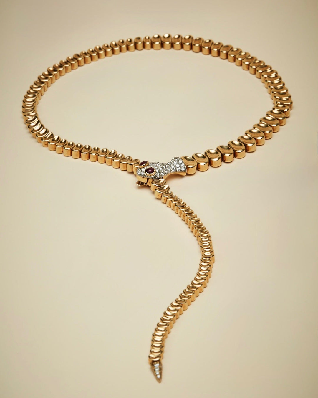 Diamond and Ruby Serpent Necklace in 18k Gold