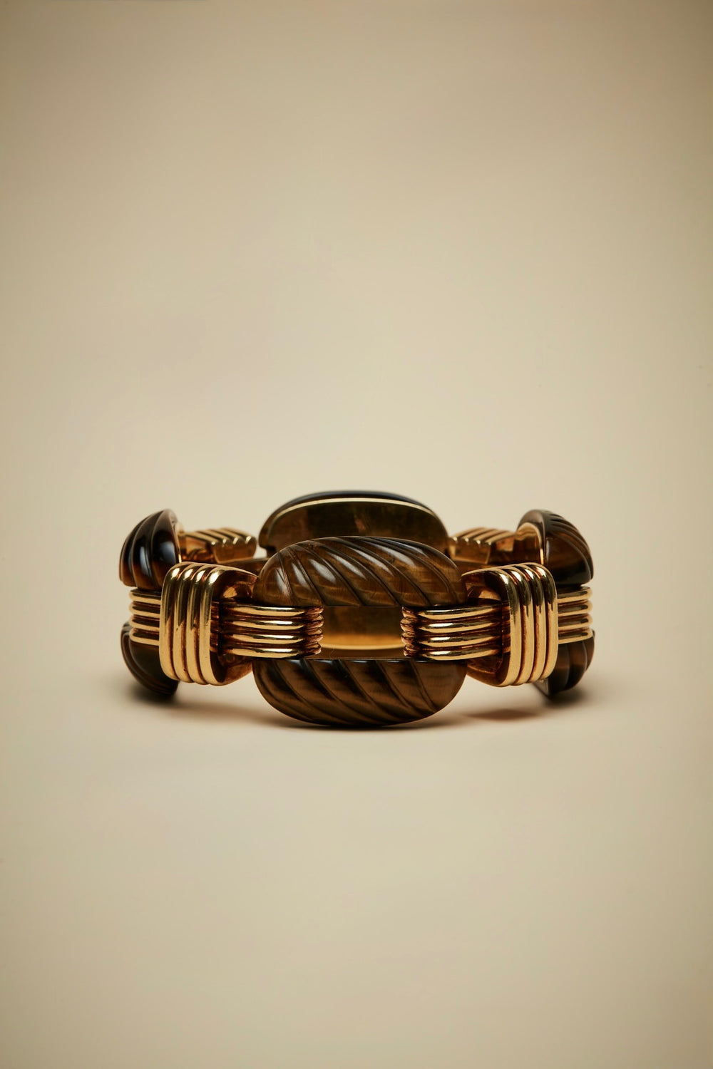 David Webb Fluted Tiger's Eye Bracelet in 18k Gold