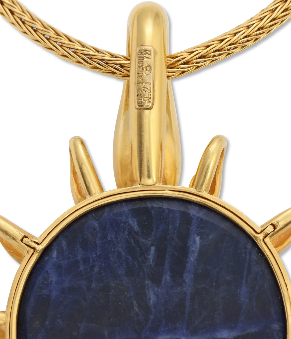 Ilias Lalaounis Gold and Sodalite Swan Pendant with Braided Mesh Necklace