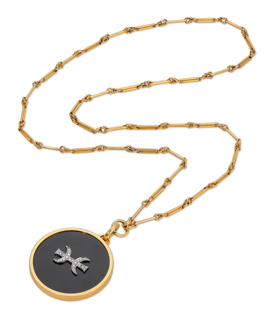 Bvlgari Onyx & Diamond Pisces Pendant in 18k Gold