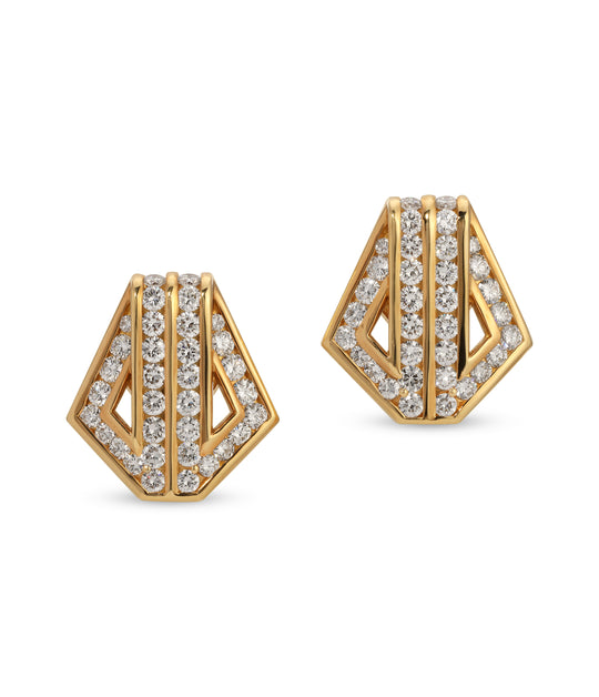 Geometric Diamond Ear Clips in 18k Gold