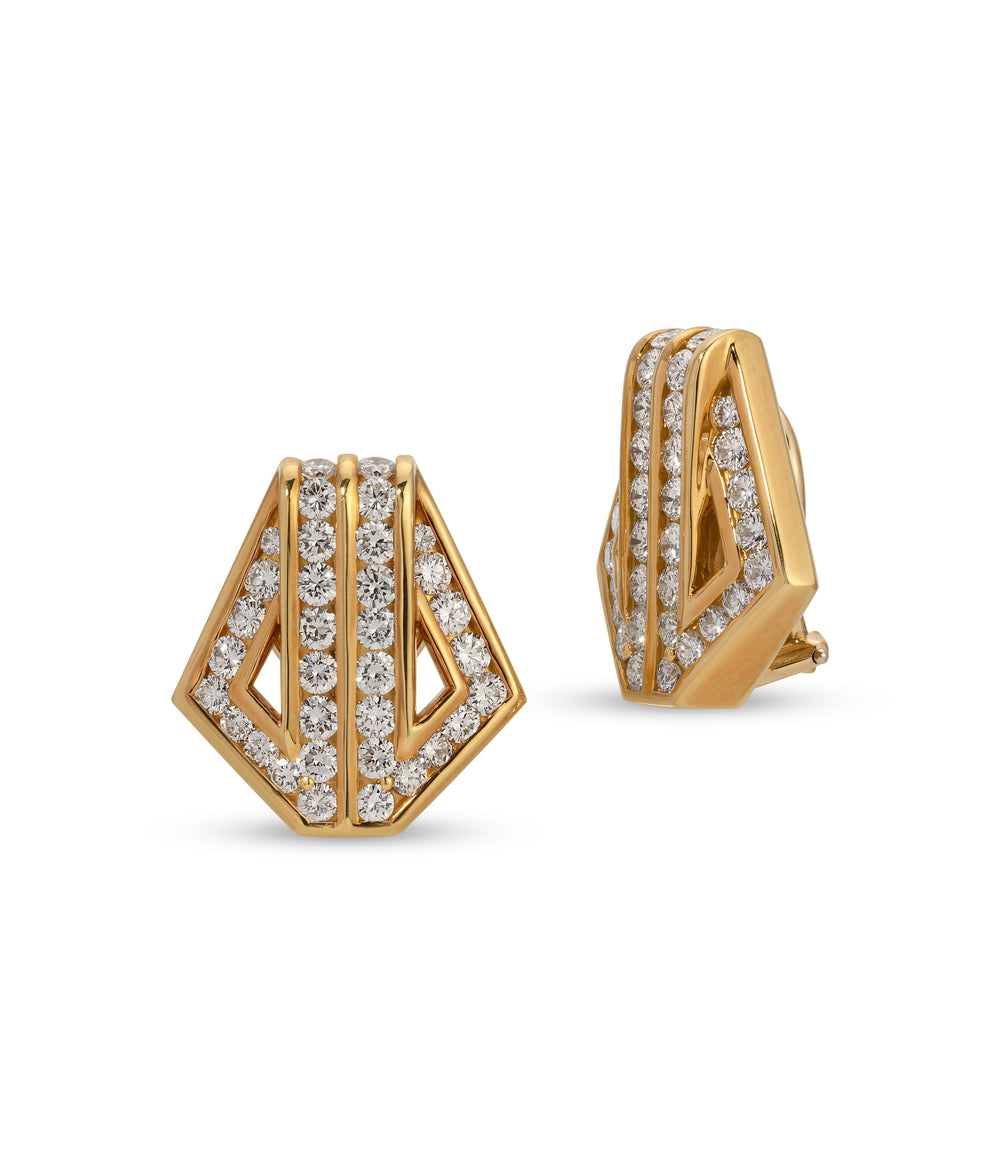 Geometric Diamond Ear Clips in 18k Gold