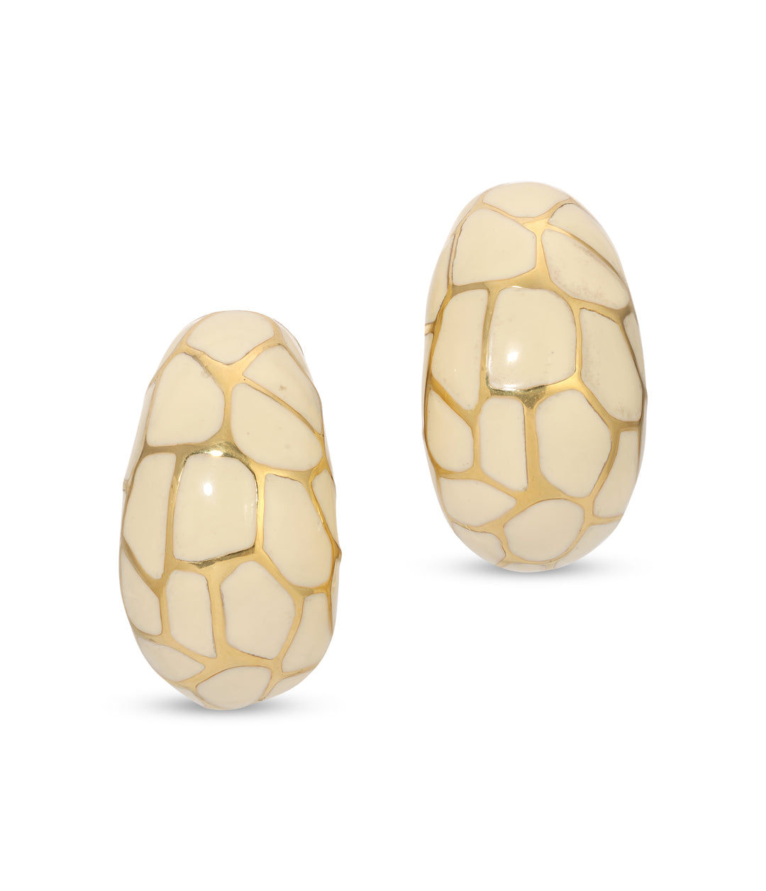 Italian Ivory Enamel Earrings in 18k Gold