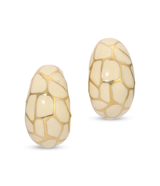 Italian Ivory Enamel Earrings in 18k Gold