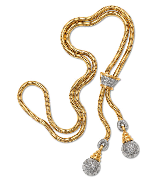 Diamond Lariat Necklace in Two-Toned 18k Gold