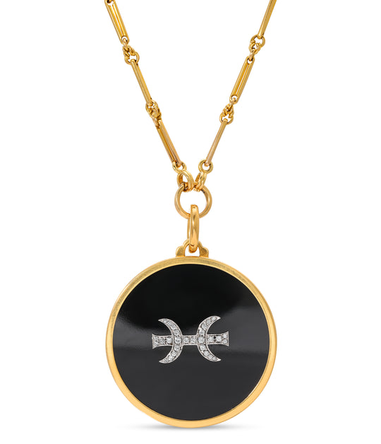 Bvlgari Onyx & Diamond Pisces Pendant in 18k Gold