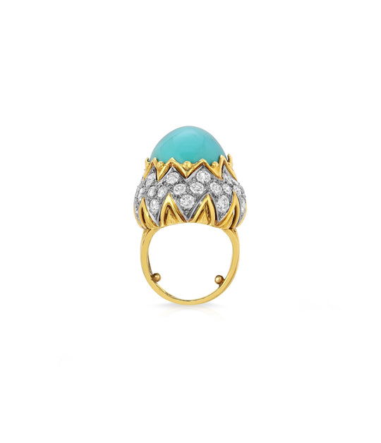 Turquoise & Diamond Dome Ring in 18K Gold