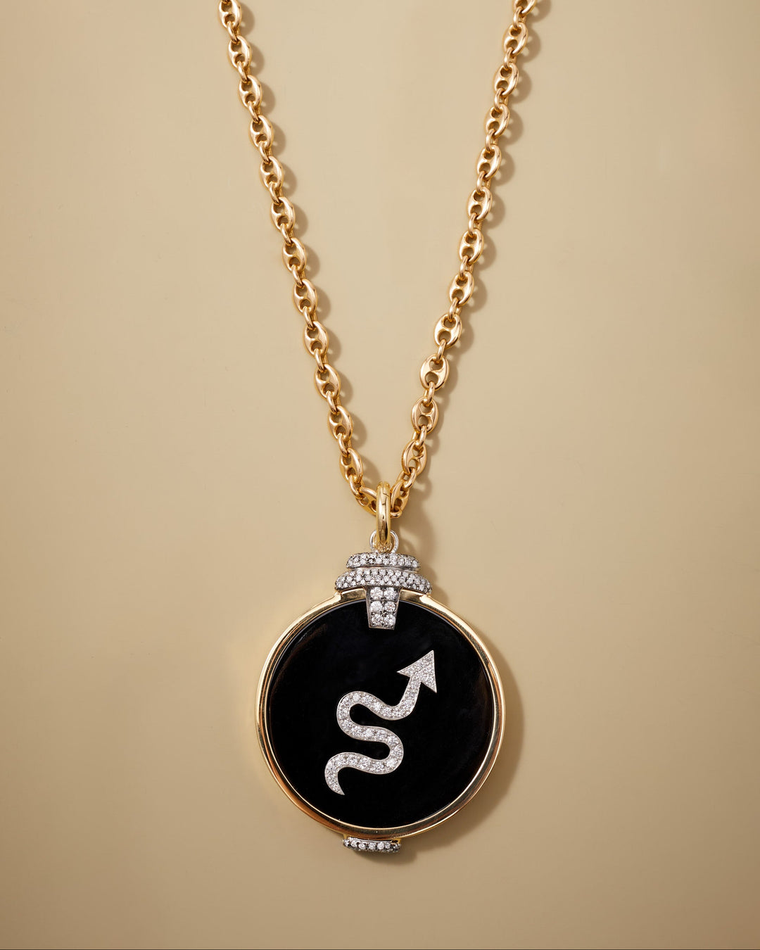 Onyx and Diamond 'Pagoda' Zodiac Pendant in 18k Gold & Platinum