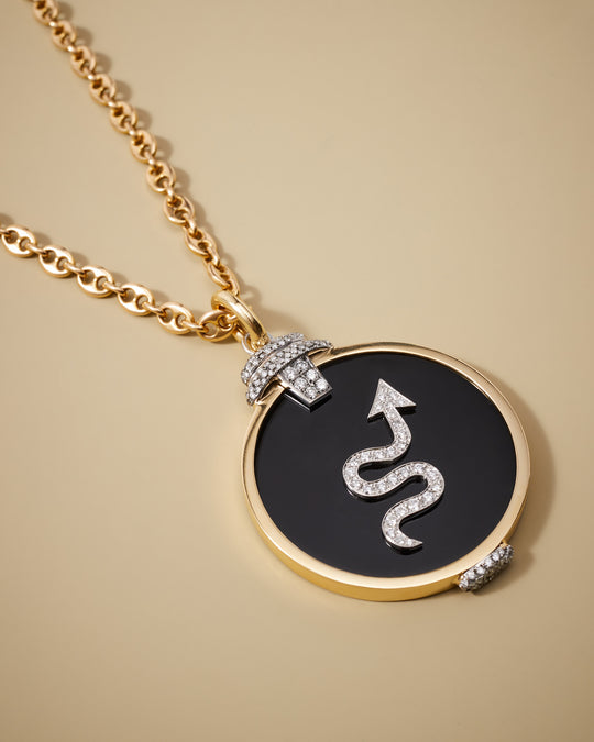 Onyx and Diamond 'Pagoda' Zodiac Pendant in 18k Gold & Platinum