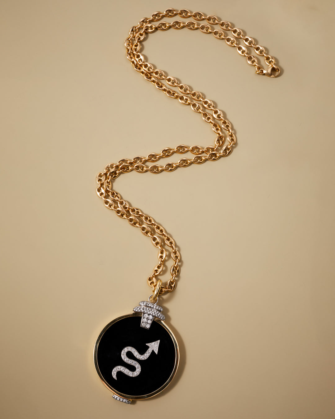 Onyx and Diamond 'Pagoda' Zodiac Pendant in 18k Gold & Platinum
