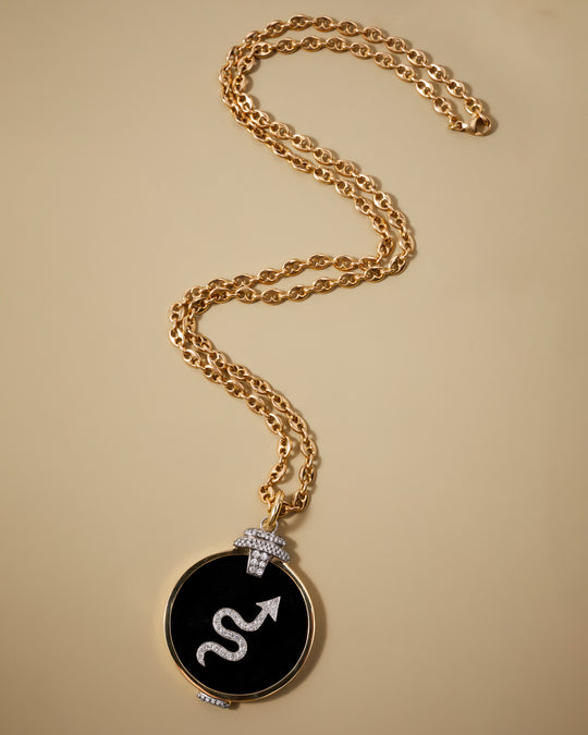Onyx and Diamond 'Pagoda' Zodiac Pendant in 18k Gold & Platinum