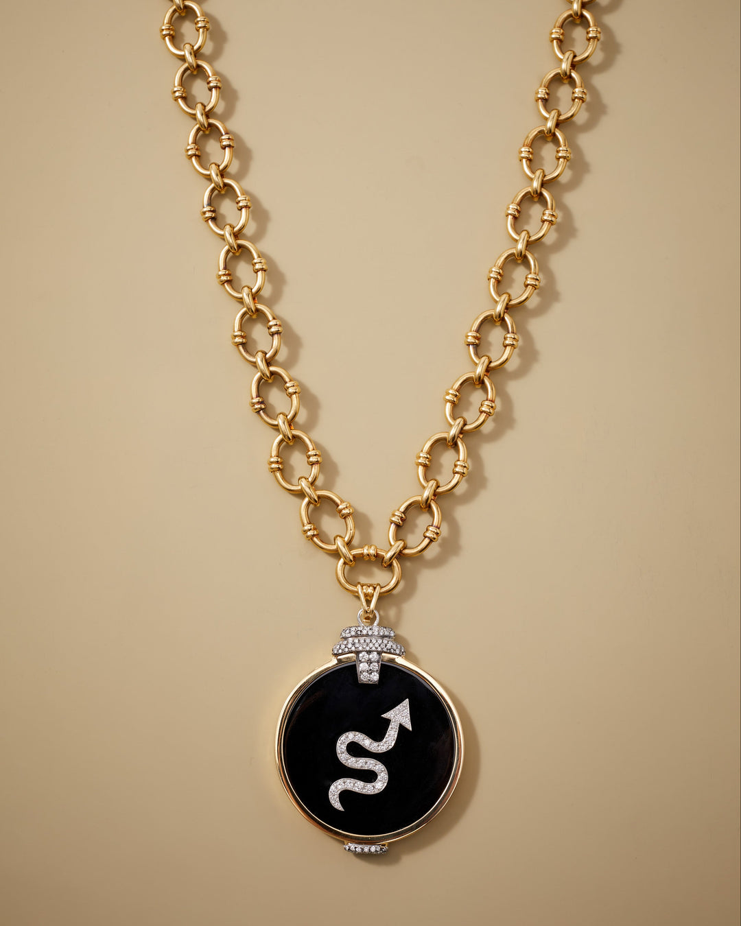 Onyx and Diamond 'Pagoda' Zodiac Pendant in 18k Gold & Platinum