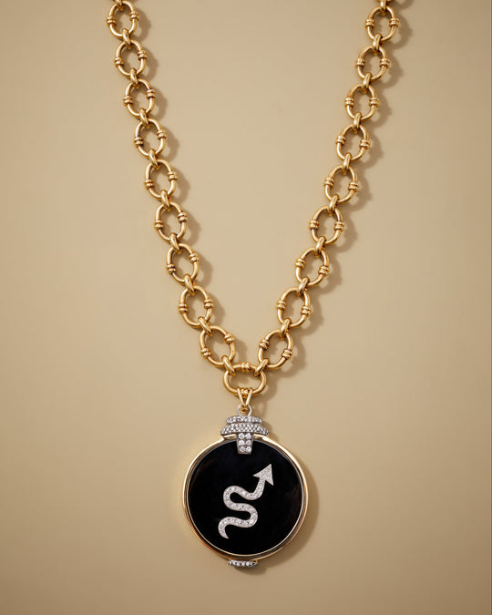 Onyx and Diamond 'Pagoda' Zodiac Pendant in 18k Gold & Platinum