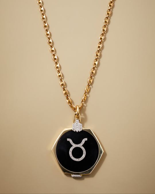 Onyx and Diamond 'Art Deco' Zodiac Pendant in 18k Gold & Platinum