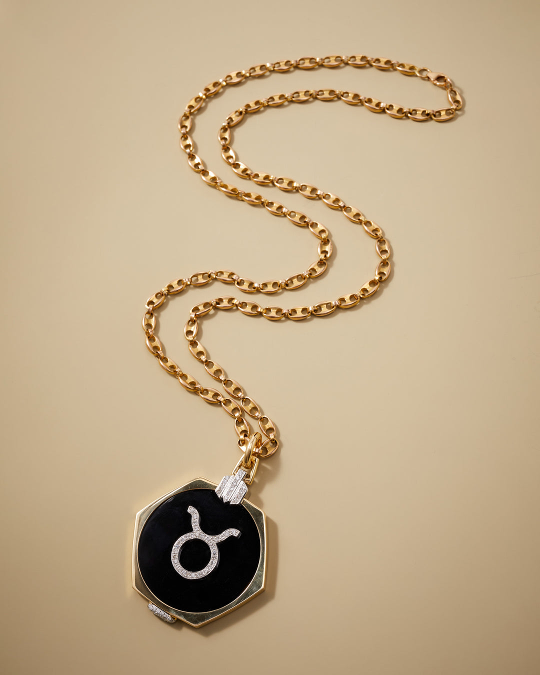 Onyx and Diamond 'Art Deco' Zodiac Pendant in 18k Gold & Platinum
