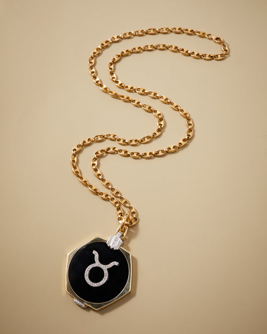 Onyx and Diamond 'Art Deco' Zodiac Pendant in 18k Gold & Platinum