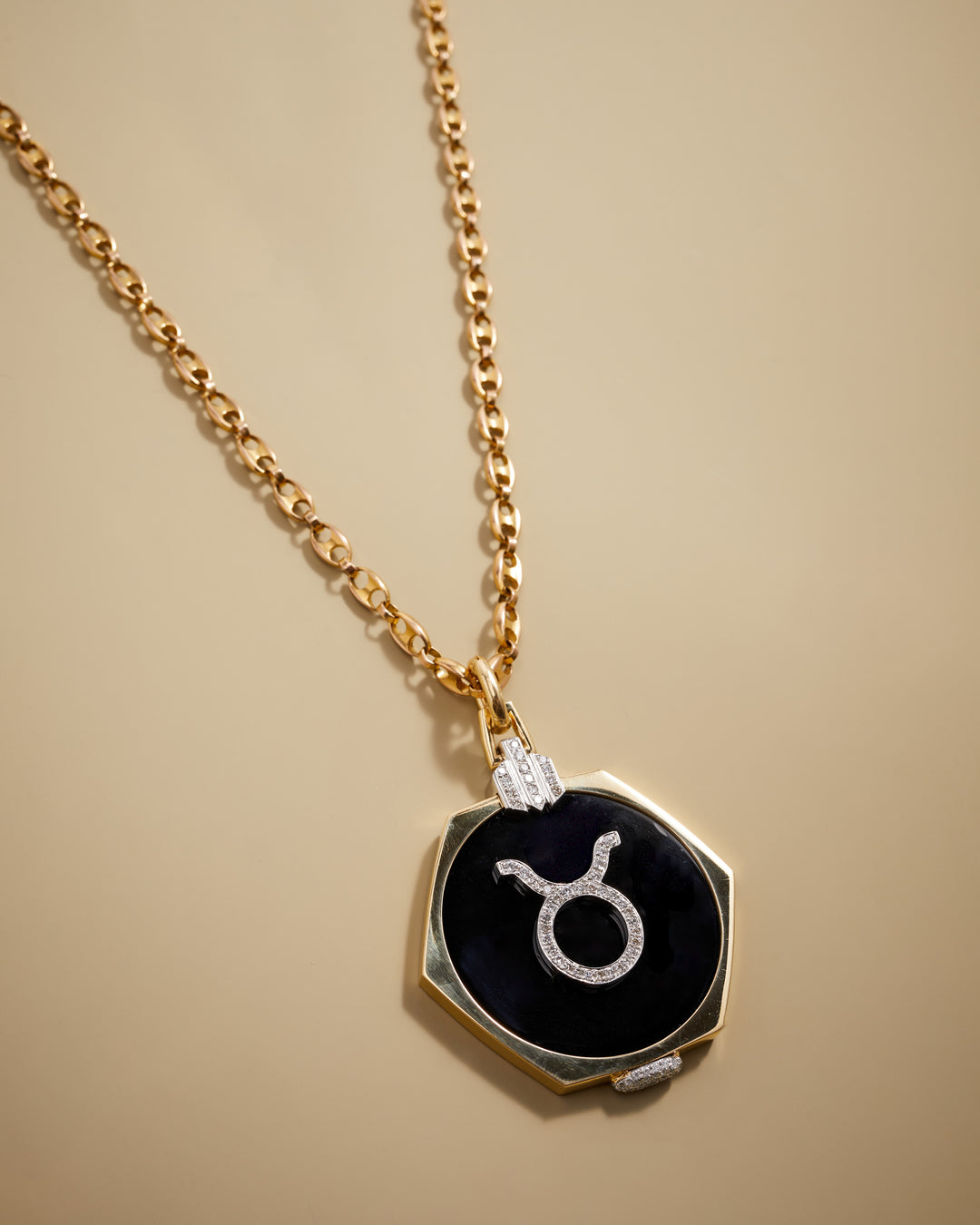 Onyx and Diamond 'Art Deco' Zodiac Pendant in 18k Gold & Platinum