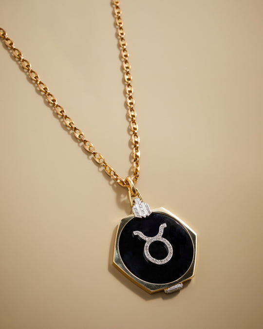 Onyx and Diamond 'Art Deco' Zodiac Pendant in 18k Gold & Platinum