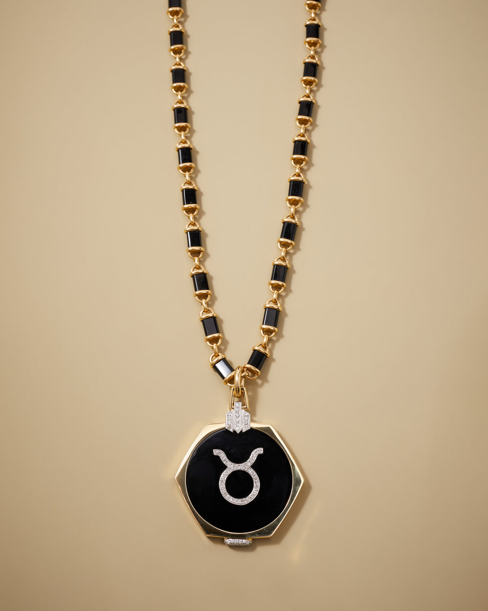 Onyx and Diamond 'Art Deco' Zodiac Pendant in 18k Gold & Platinum